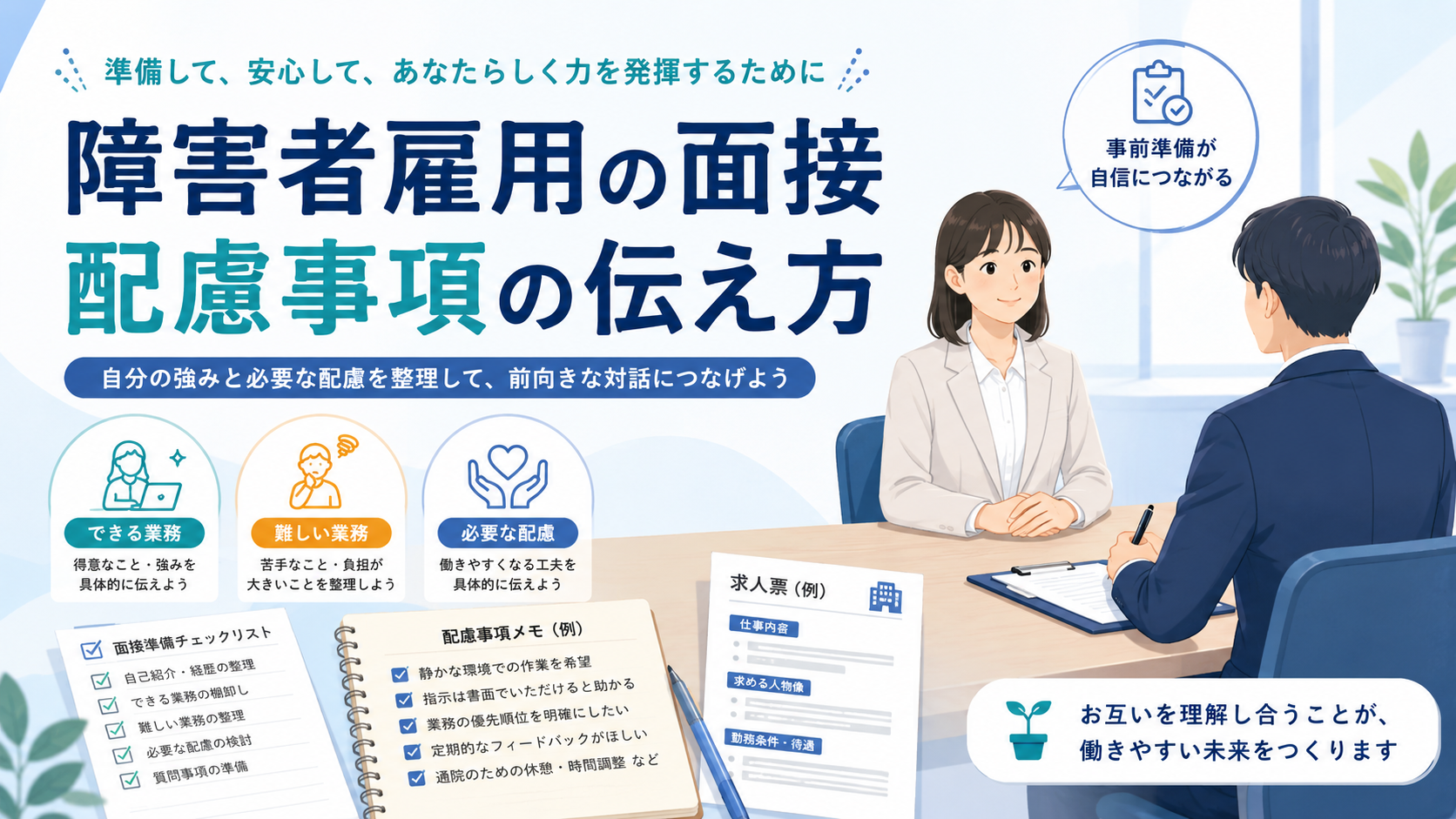 障害者雇用の面接前に配慮事項をチェックリストで整理する様子